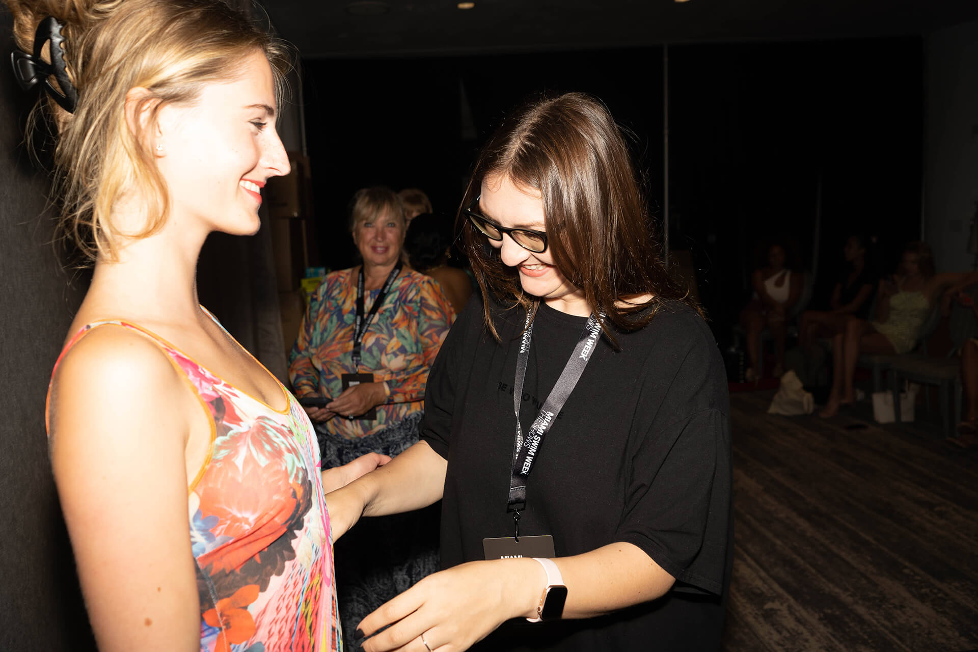 Aleksandra Fardanov with model in Smart Swimsuits, Miami Swim Week